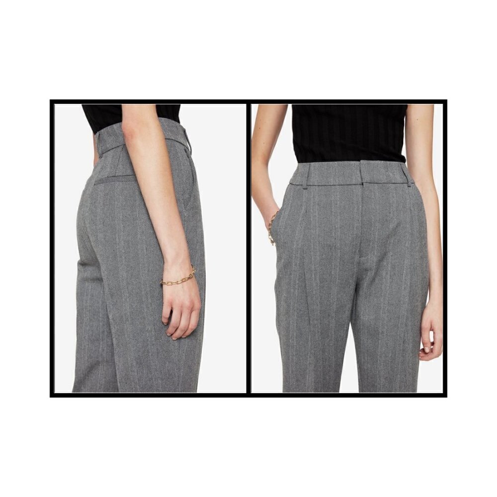 💕ANINE BING💕 Becky Trouser Pant ~ Straight Leg High Waisted Grey Fishbone 36 - Picture 5 of 12